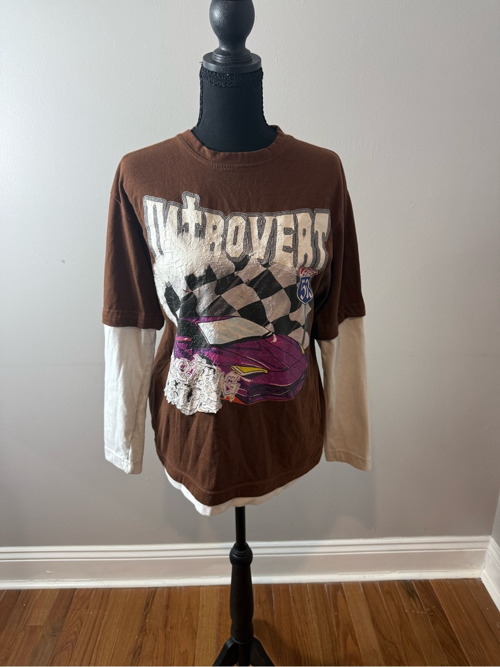 Brown and Cream Layered-Look Graphic Kids Long Sleeve Shirt